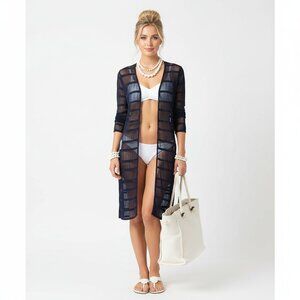 Chico’s Travelers Black Sheer Open Front Cardigan Sweater NEW 3 XL